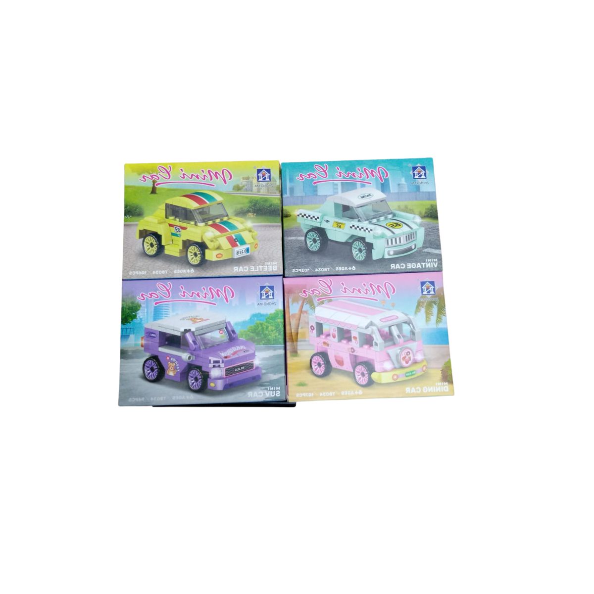 GENERICO - Pack 4 Bloques Para Armar Autos Vintage Para Niños