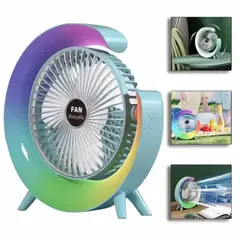 GENERICO - Ventilador de Escritorio con Luz Multicolor Recargable USB