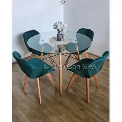 CORI CORI - Juego de Comedor Mesa Eames Vidrio 100cm + 4 Sillas Mariposa Velvet…