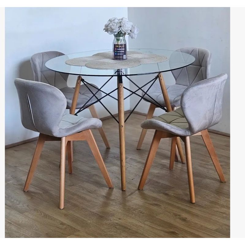 CORI CORI - Juego de Comedor Mesa Eames Vidrio 100cm + 4 Sillas Mariposa Velvet…
