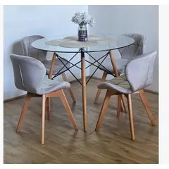 CORI CORI - Juego de Comedor Mesa Eames Vidrio 100cm + 4 Sillas Mariposa Velvet…