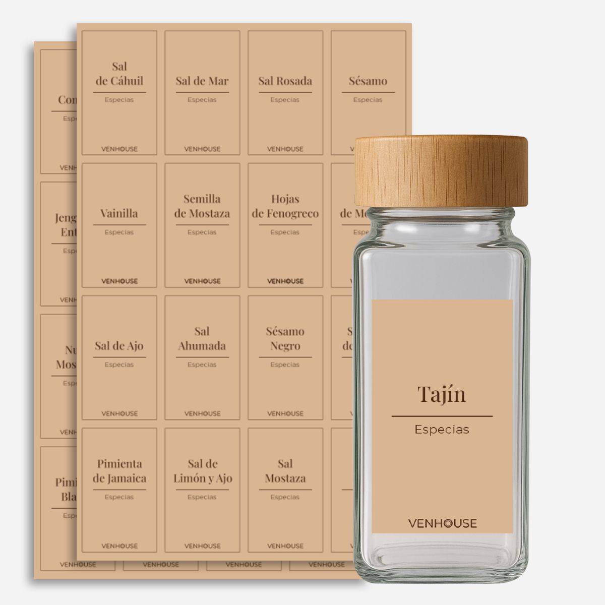 VENHOOUSE - 210 Etiquetas Especieros Impermeables Organización Cocina Beiges