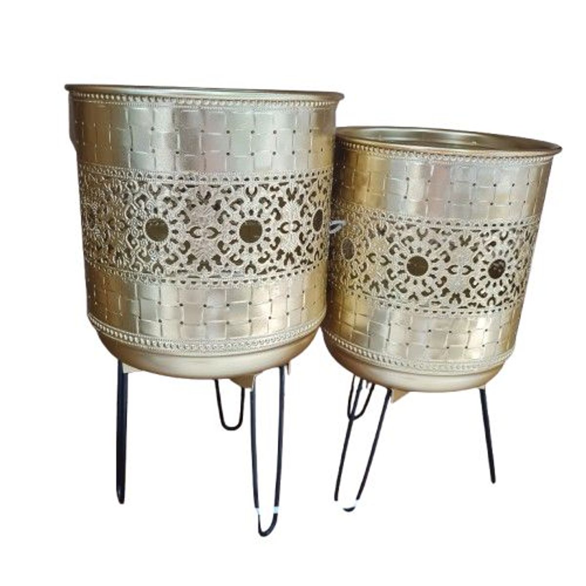 GENERICO - Set 2 Maceteros Metal Dorado