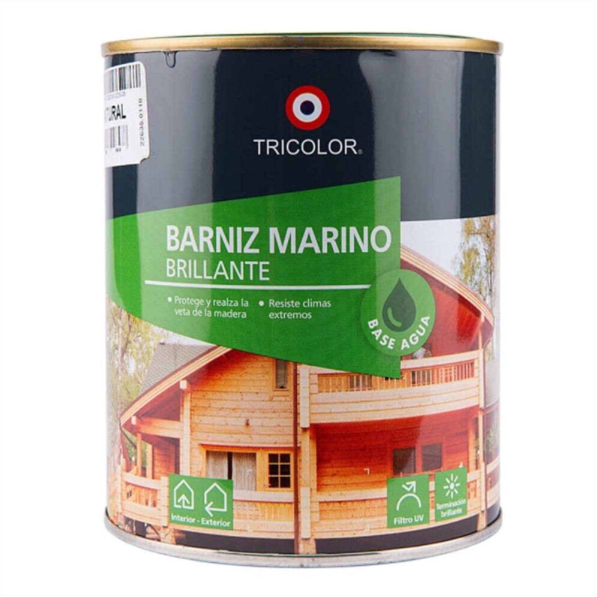 TRICOLOR - Barniz marino base agua natural 1/4 gal