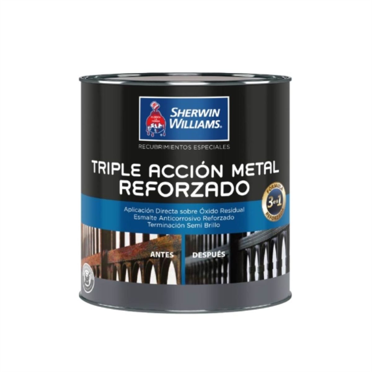 SHERWIN WILLIAMS - Esmalte anticorrosivo Triple acción reforzado negro 1/4 gal