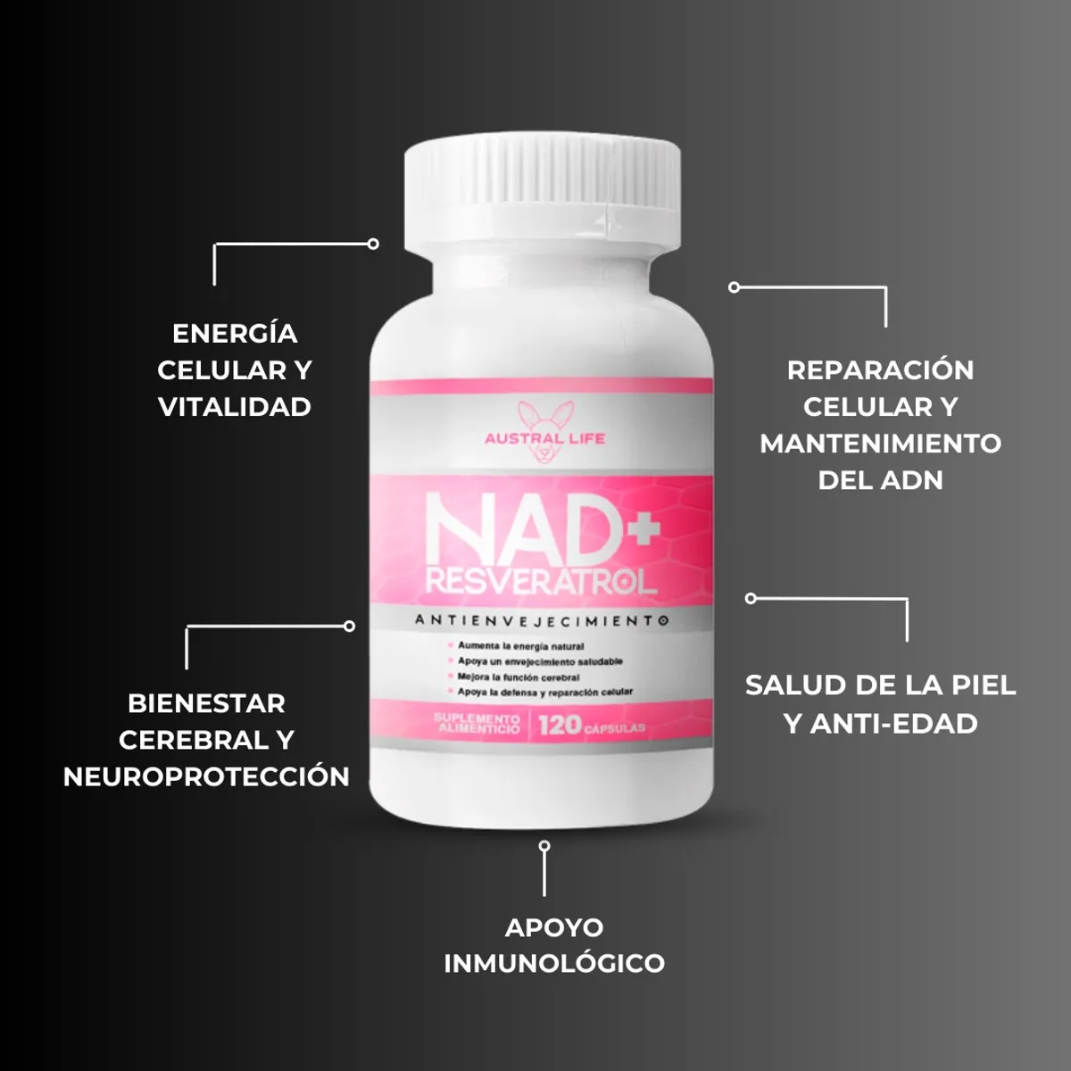 AUSTRAL LIFE - NAD+ Resveratrol 120 Cápsulas - Austral Life
