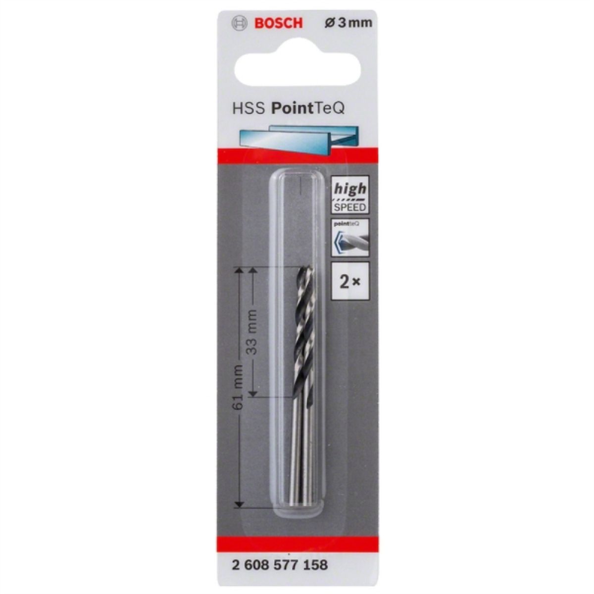 BOSCH - Broca acero rapido 3,0mm pack 2