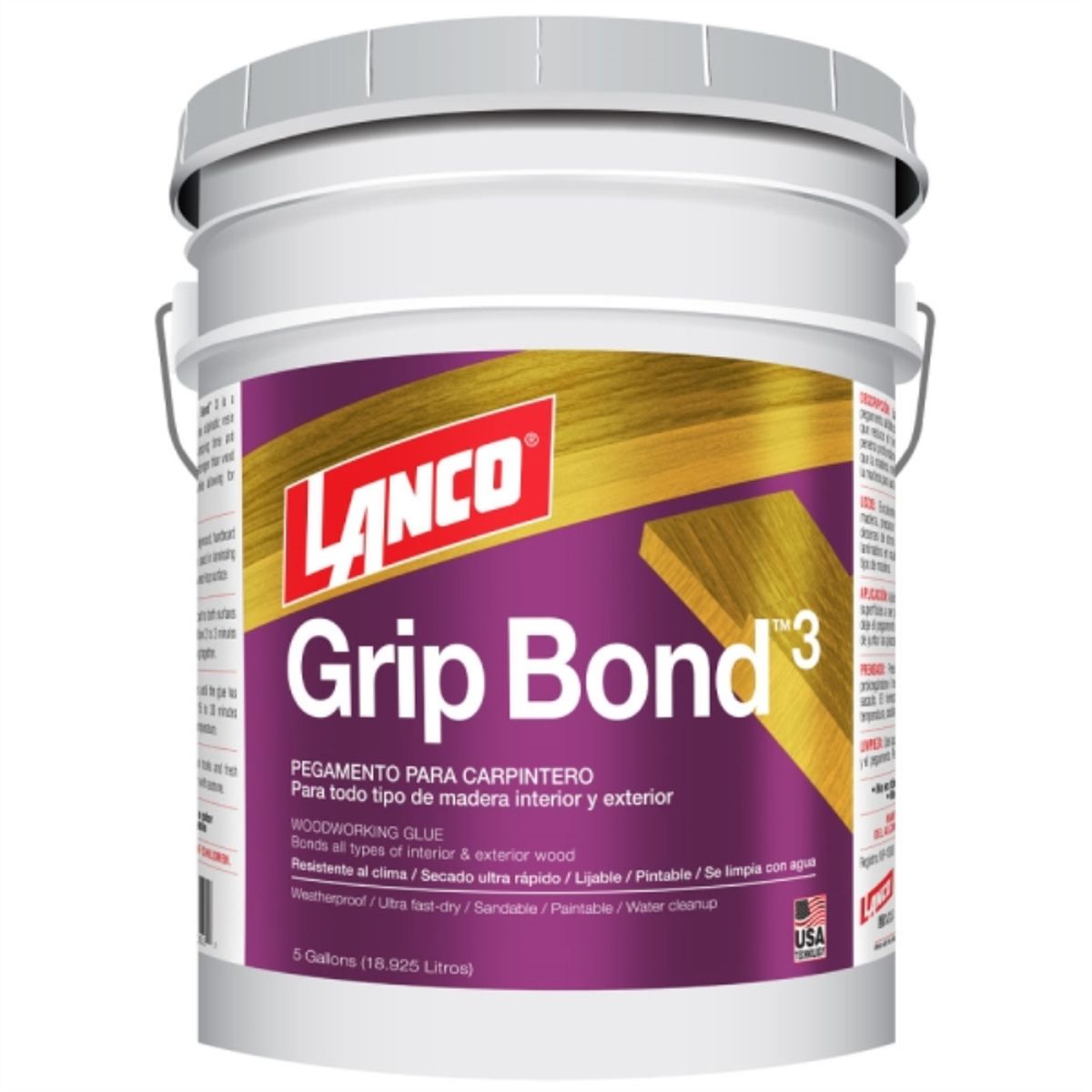 LANCO - Cola fría extra fuerte Grip Bond 3 para madera 4 gl