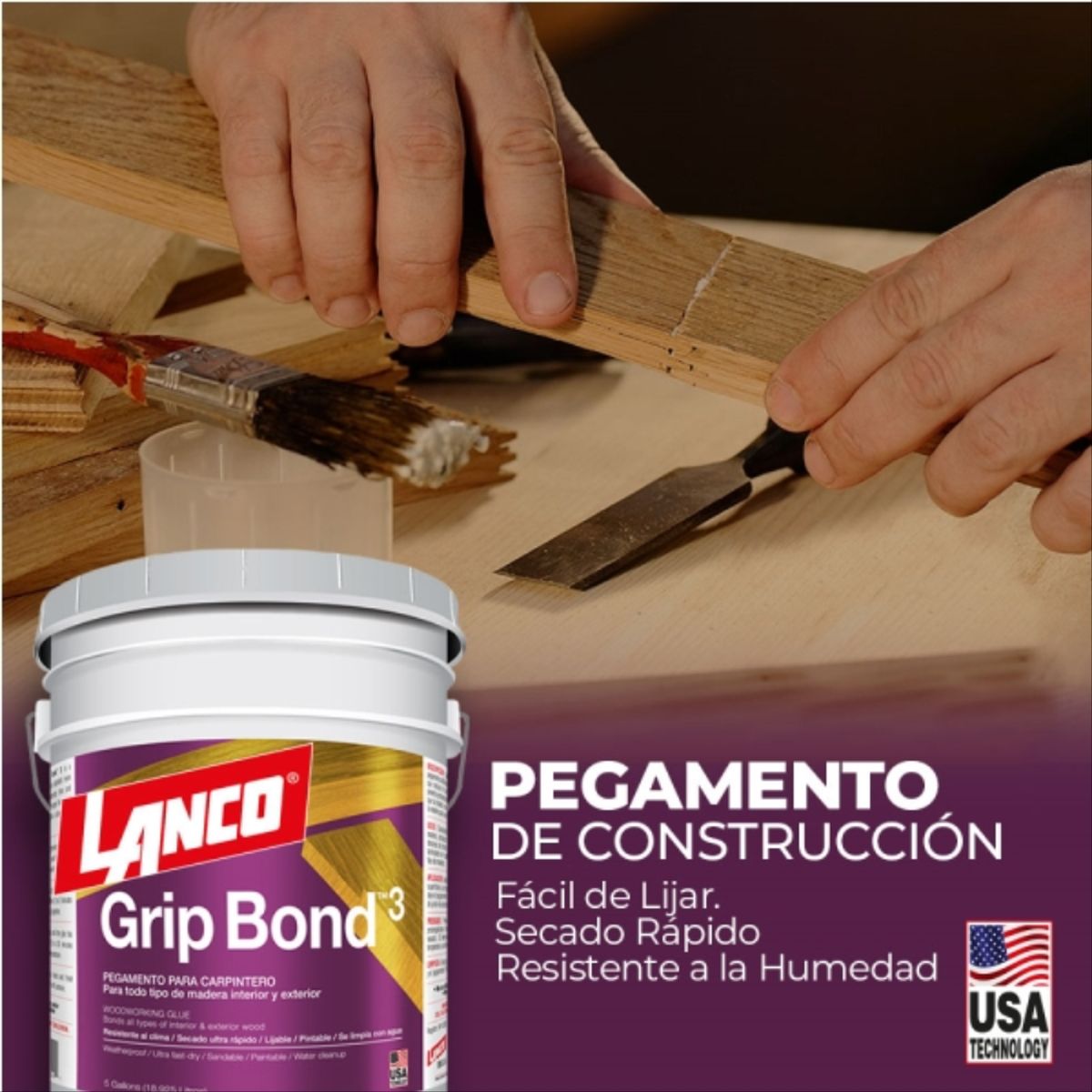 LANCO - Cola fría extra fuerte Grip Bond 3 para madera 4 gl