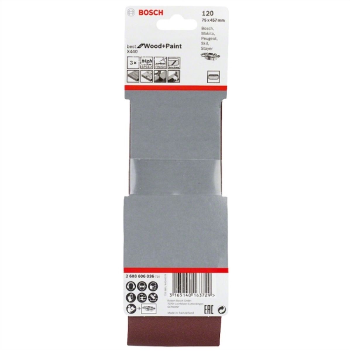 BOSCH - Lija de banda X440 Best Wood&Paint 75x457mm G120 3 unidades