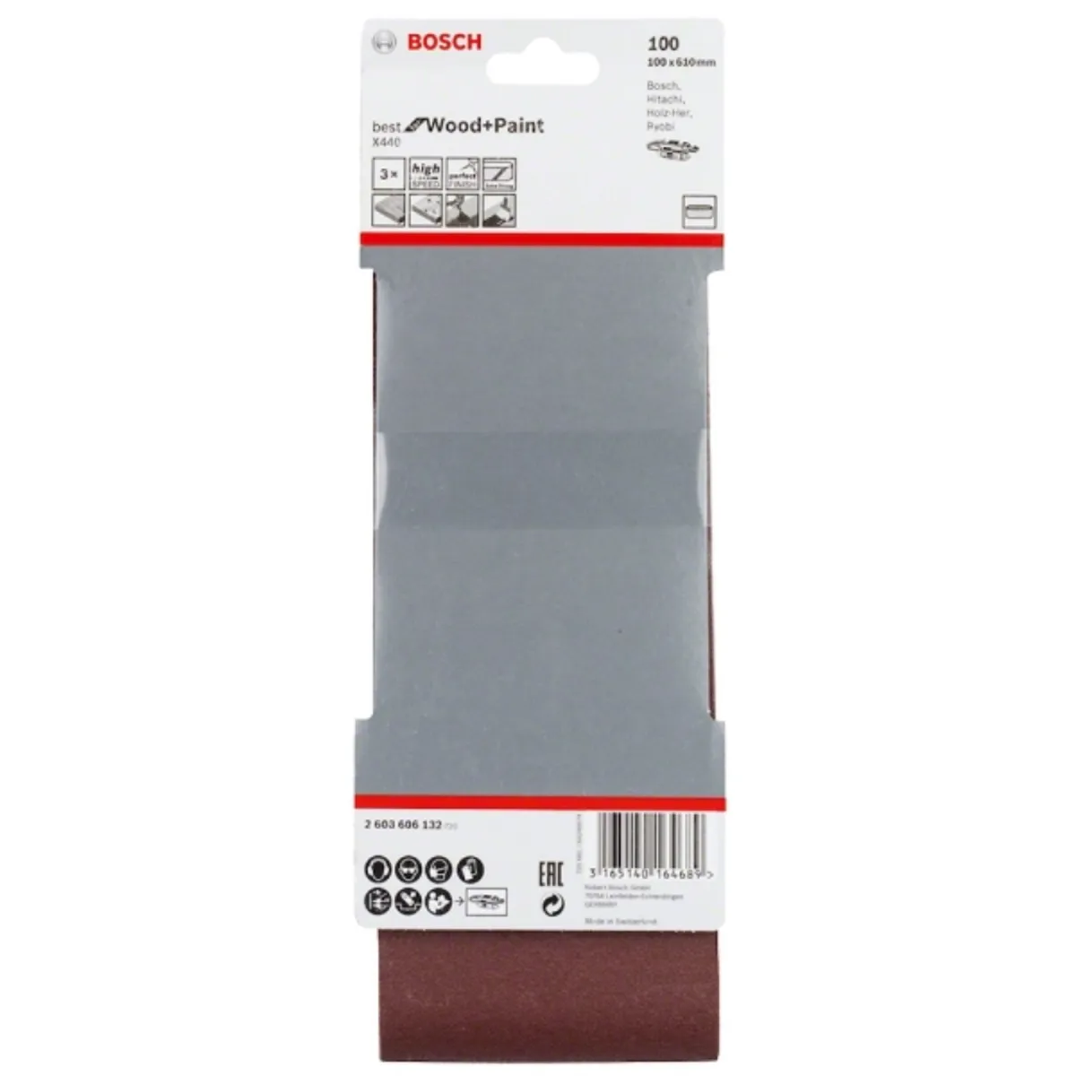 BOSCH - Lija de banda X440 Best Wood&Paint 100x610mm G100 3 unidades