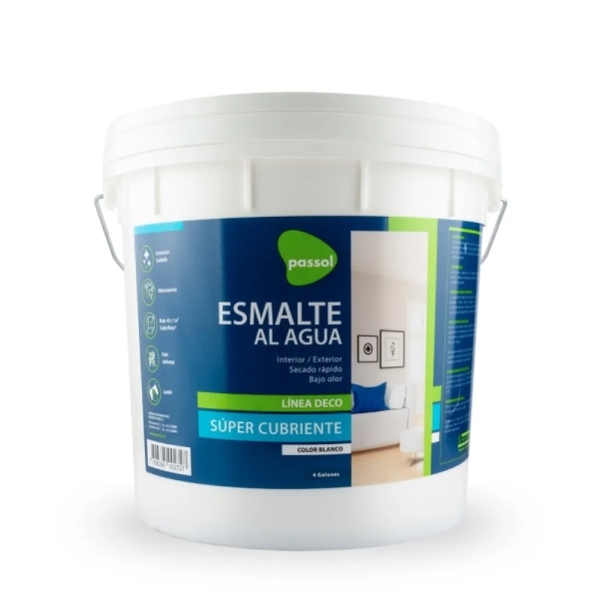 PASSOL - Esmalte al agua Passol blanco 4 gal