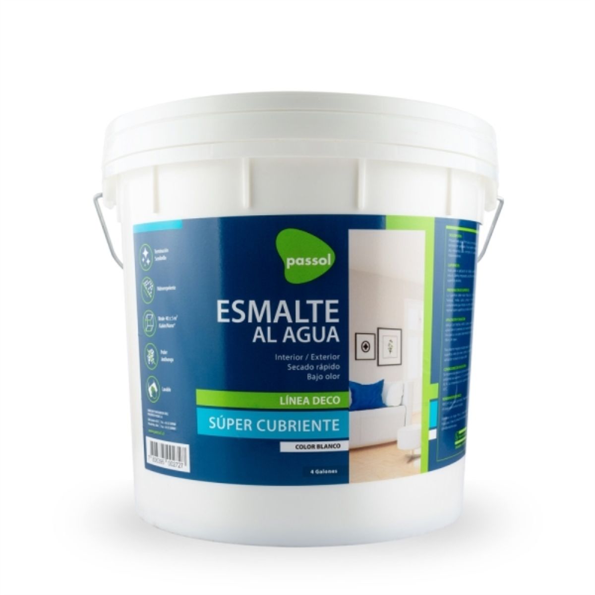 PASSOL - Esmalte al agua Passol blanco 4 gal