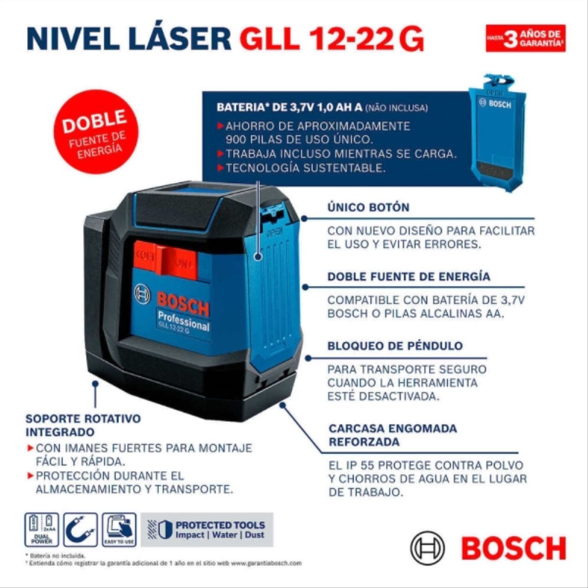 BOSCH - Nivel laser verde GLL 12-22 G, 12m+ soporte giratorio