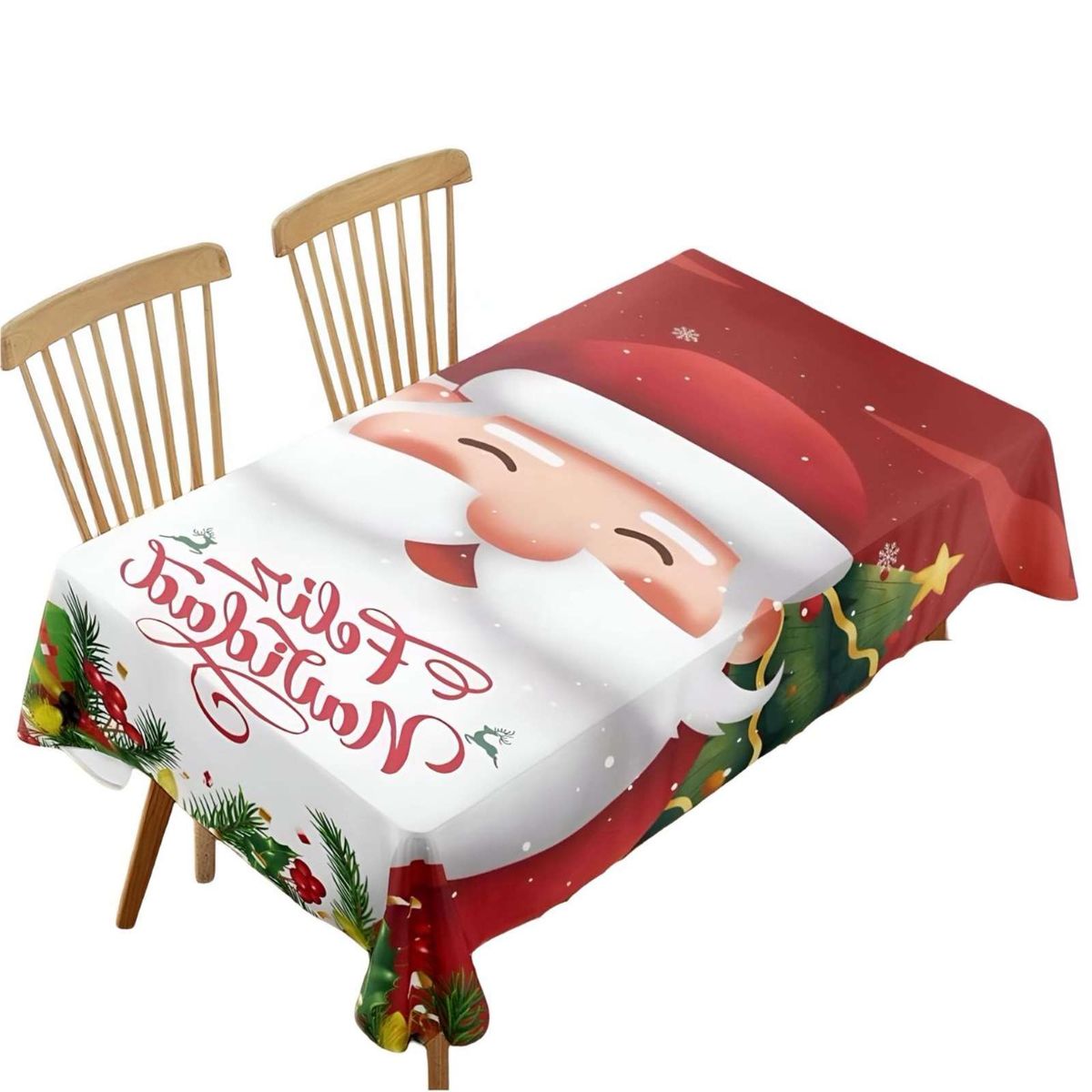 GENERICO - MANTEL DECORATIVO ANTIMANCHAS NAVIDAD CARA SANTA