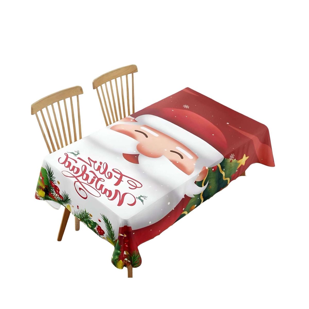 GENERICO - MANTEL DECORATIVO ANTIMANCHAS NAVIDAD CARA SANTA