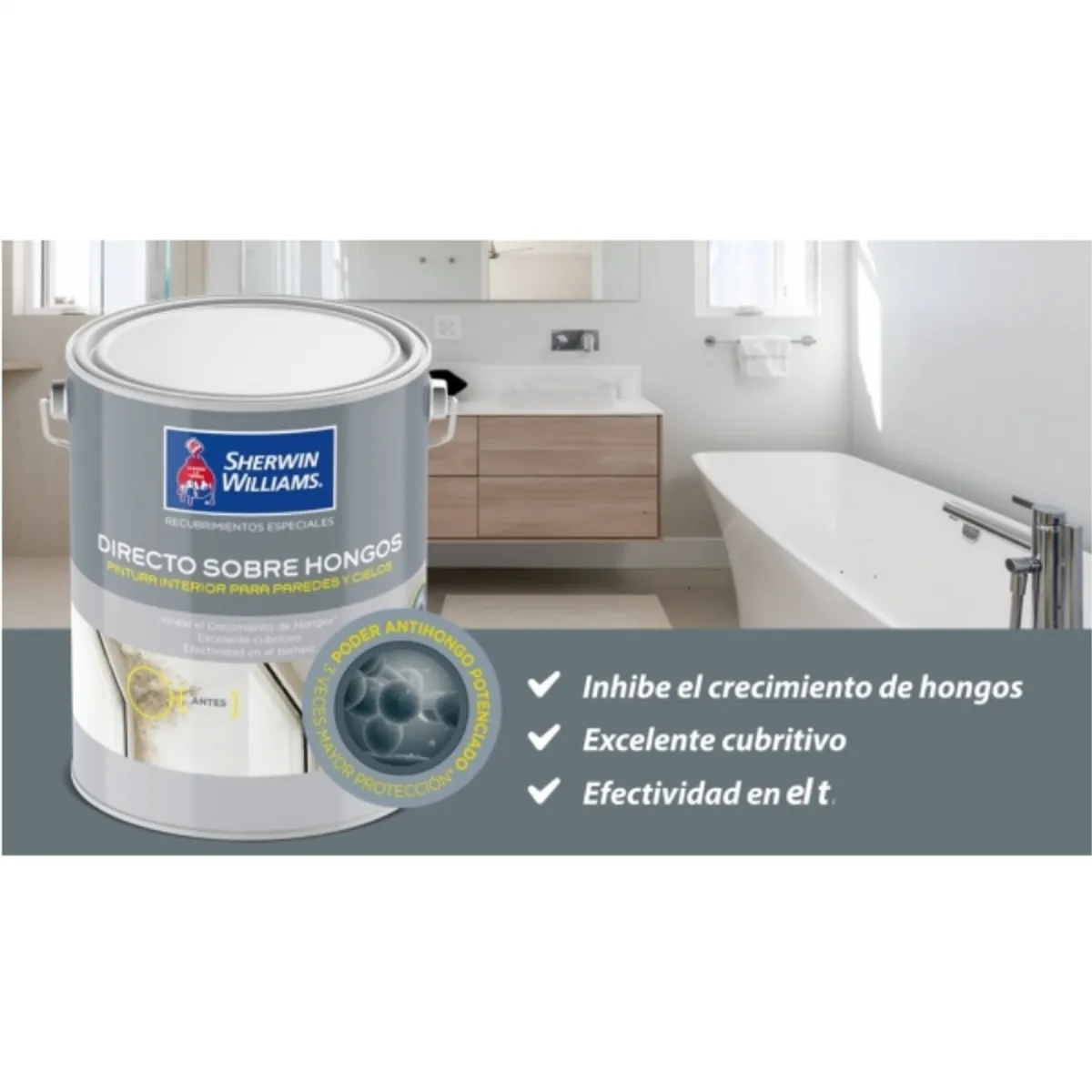 SHERWIN WILLIAMS - Esmalte al agua Directo sobre hongos 1/4 galon