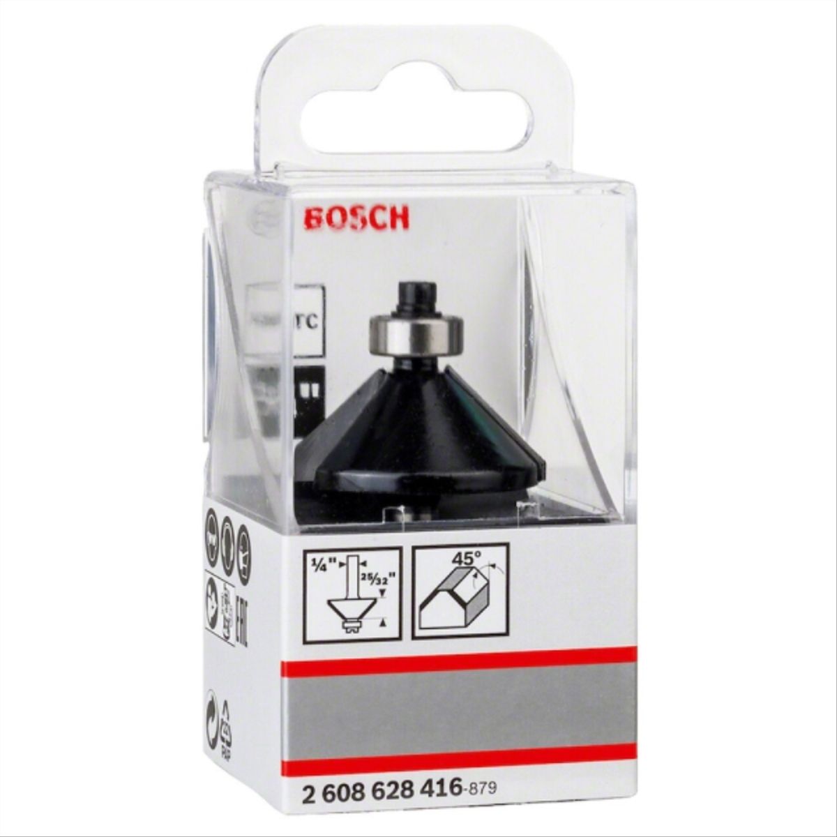 BOSCH - Fresa madera 1/4" bisel 45º con rodamiento 2 filos corte 1/2"