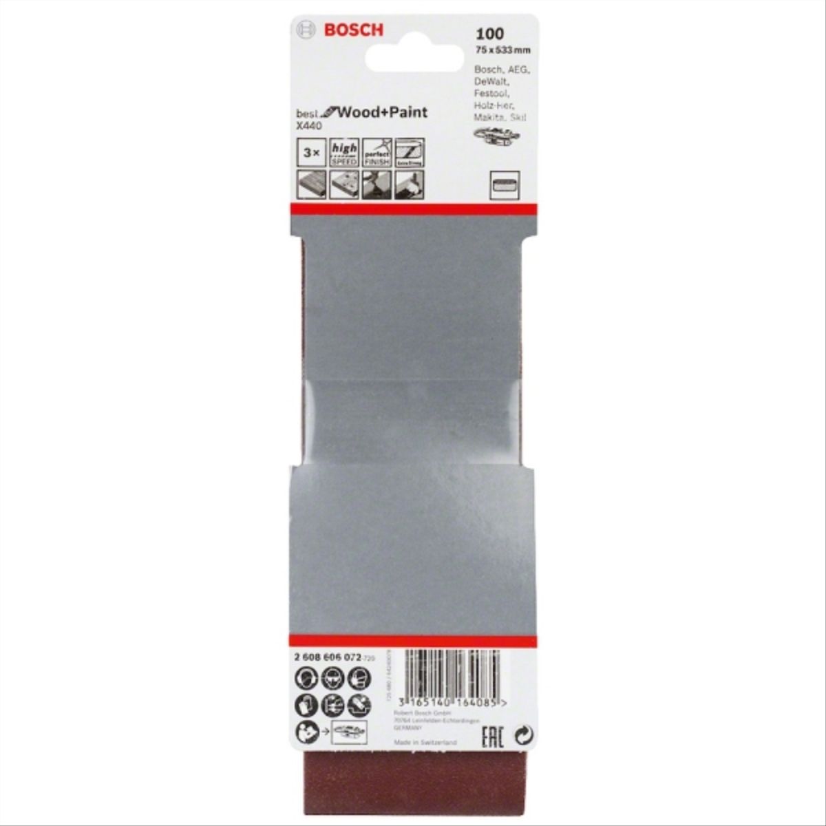 BOSCH - Lija de banda X440 Best Wood&Paint 75x533mm G100 3 unidades