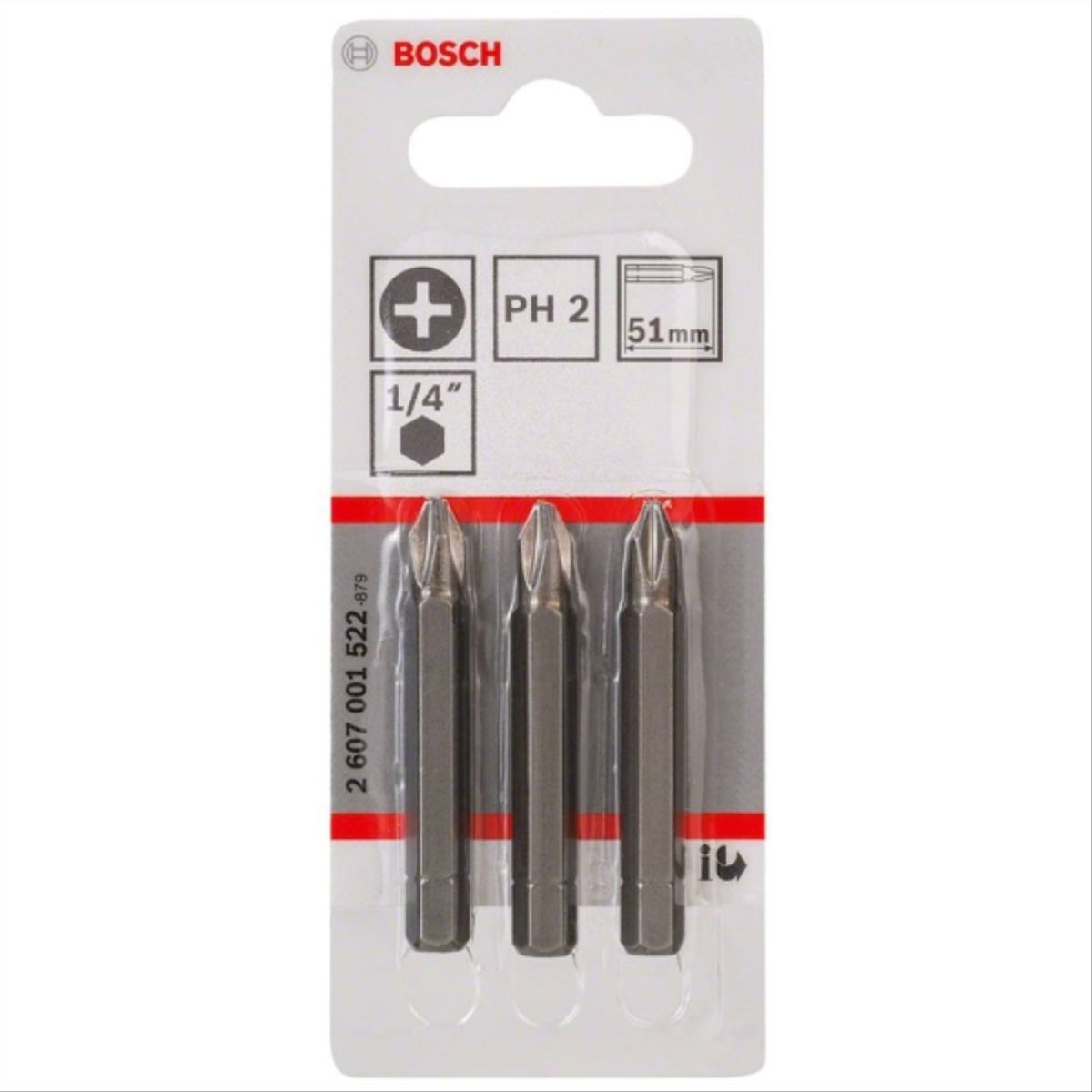 BOSCH - Punta para Atornillar Phillips PH2, 51mm Exra Hard, 3 Unidades