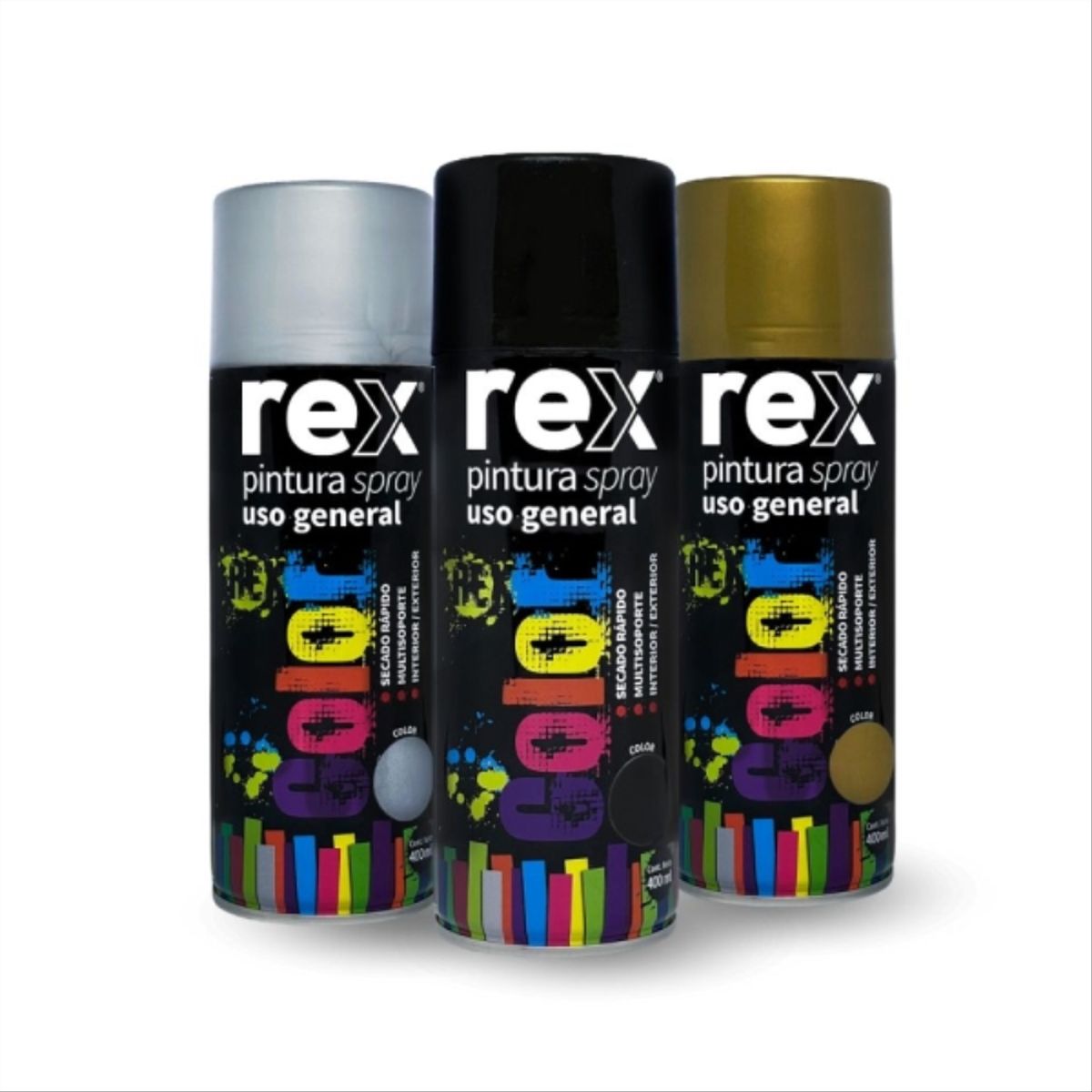 REX - Pintura Spray negro brillante 400 ml