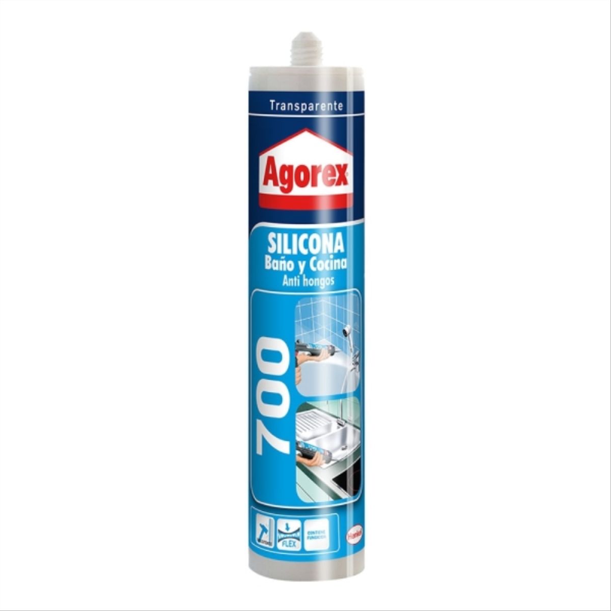 AGOREX - Silicona antihongo para baño y cocina Elasto-700 blanco 300 ml