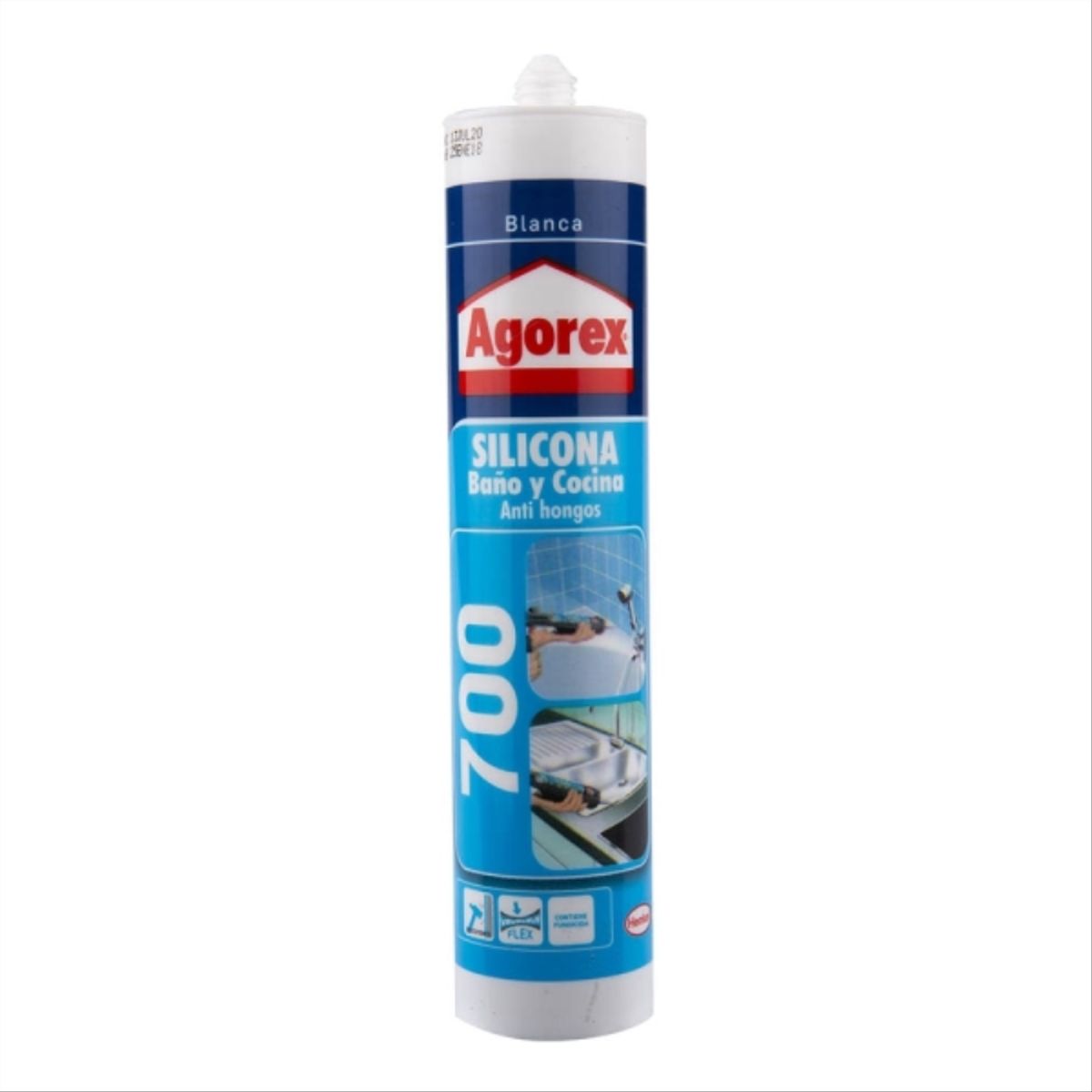AGOREX - Silicona antihongo para baño y cocina Elasto-700 blanco 300 ml