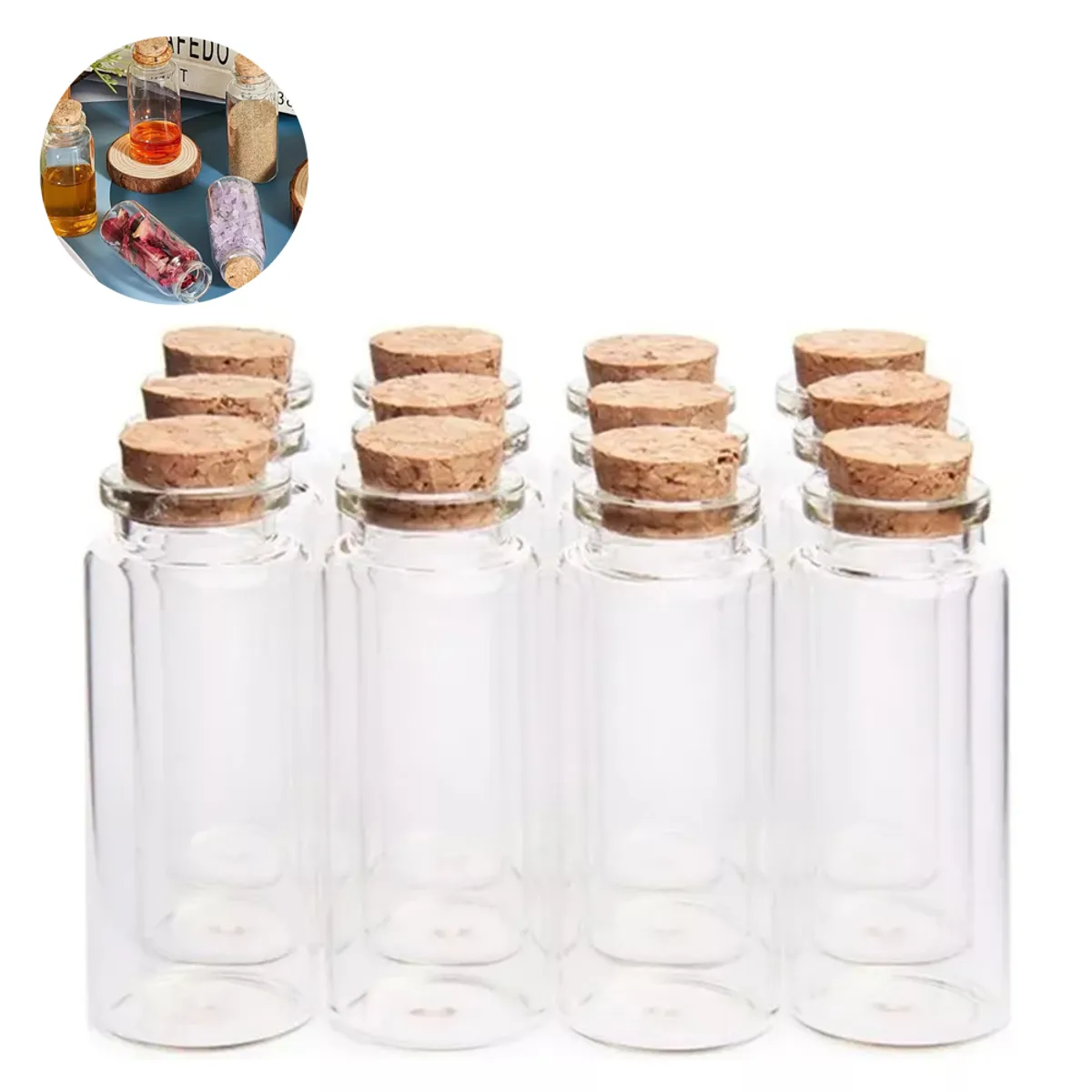Pack 55 De Minibotellas De Vidrio Con Tapón De Corcho, marca KINDA NICE - Foto Principal