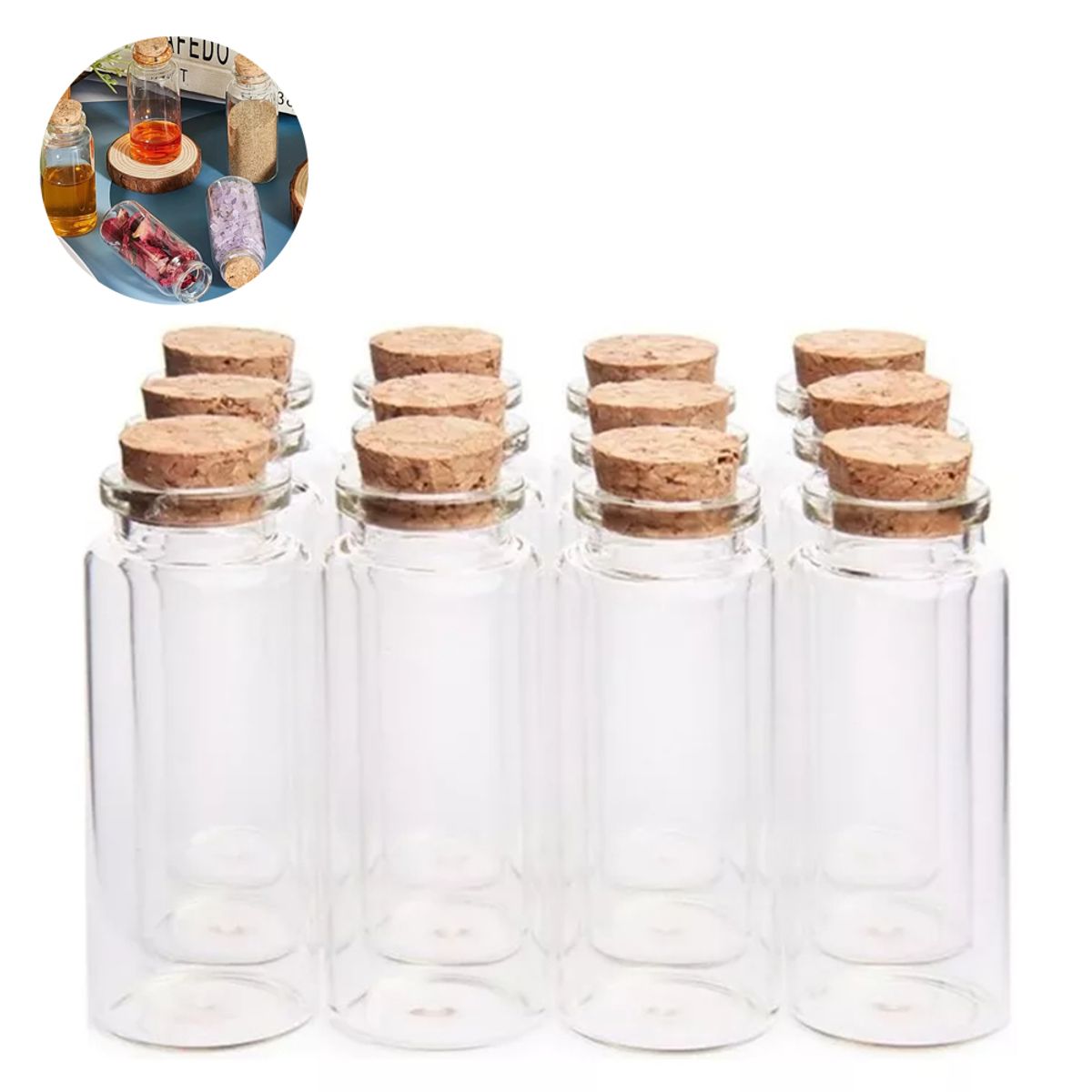 Pack 55 De Minibotellas De Vidrio Con Tapón De Corcho, marca KINDA NICE - Foto Principal