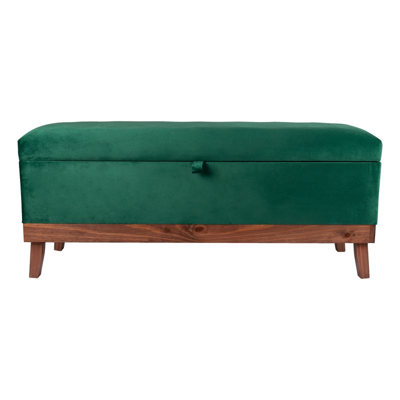 GENERICO - Banqueta Incy con Baúl Felpa Verde Botella120x40x50 Máxima Design