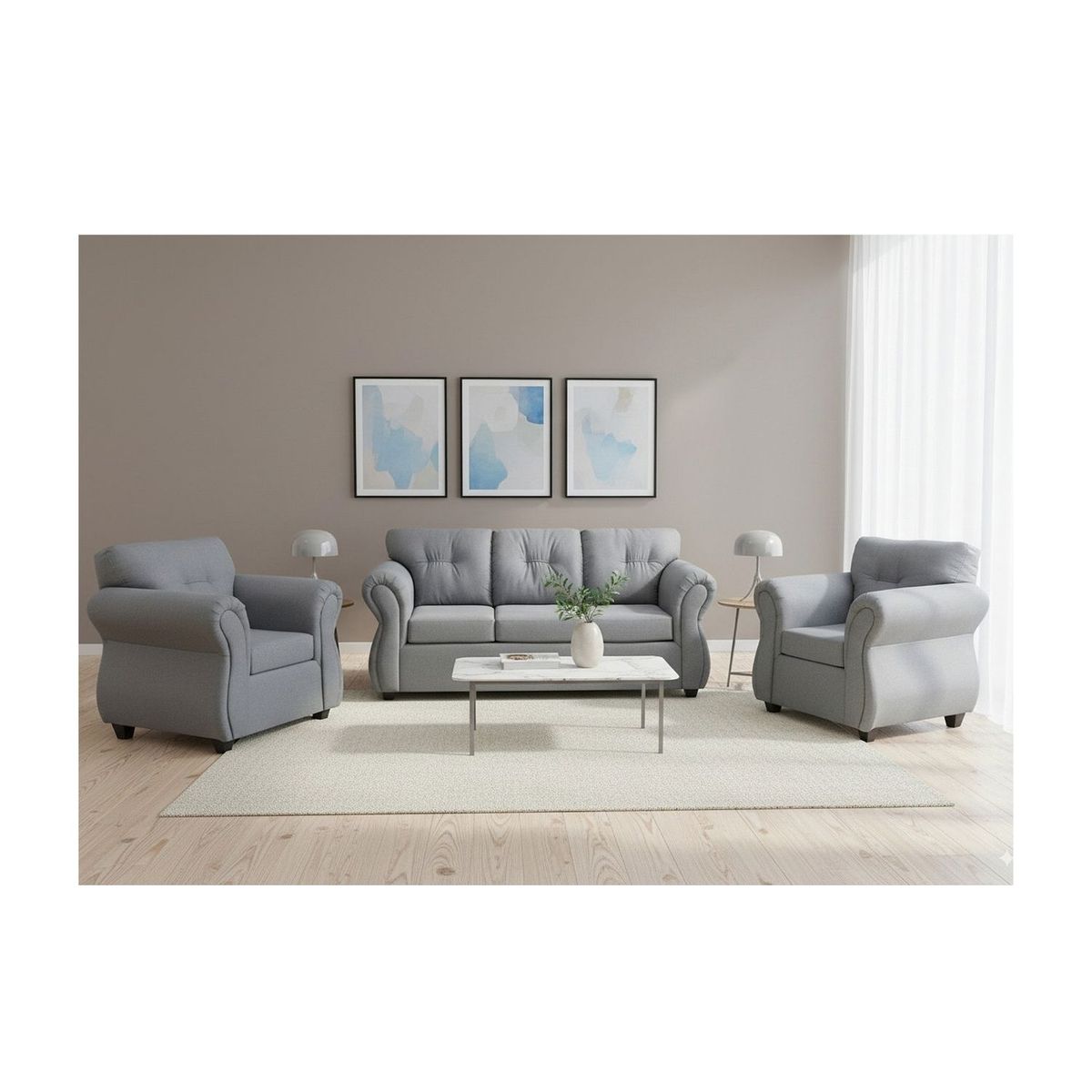 FANCY HOGAR - Juego de Living Génesis 3-1-1 Tela Gris