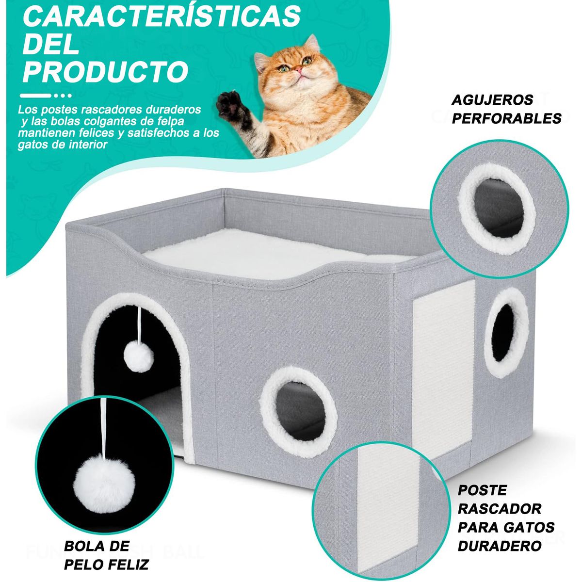 WELDMON - Cama Nido para Mascotas y cama gatos Con rascador para gatos