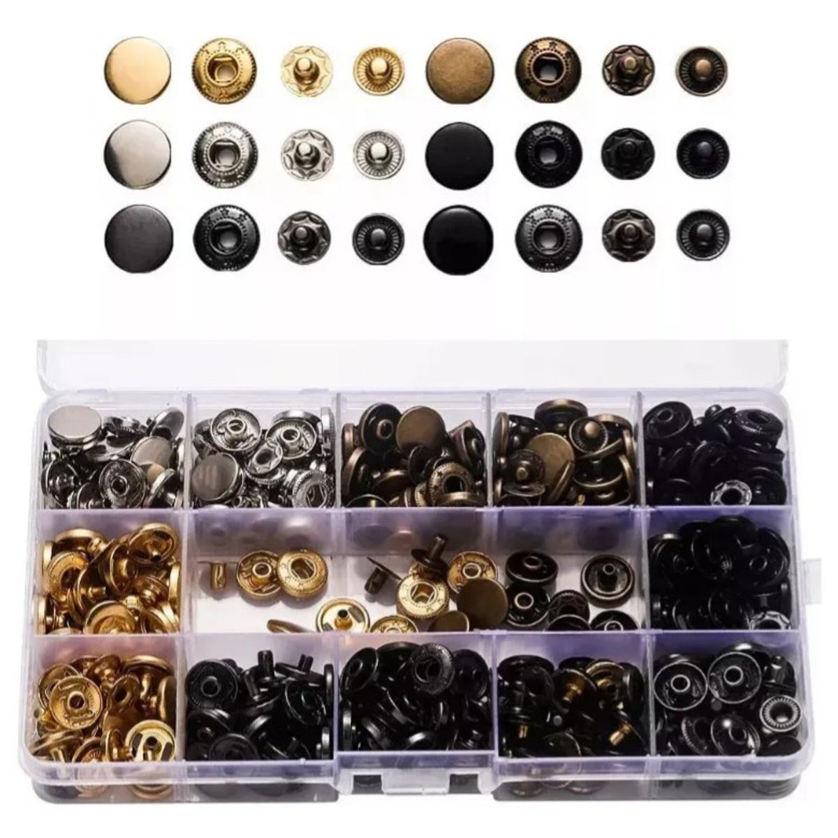 KUANGYE - 100 Botón Metal Broche Remache Presión Snap 10mm A 17mm