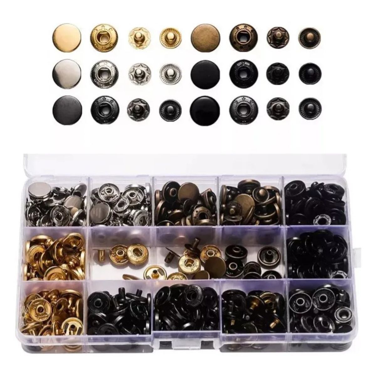 KUANGYE - 100 Botón Metal Broche Remache Presión Snap 10mm A 17mm