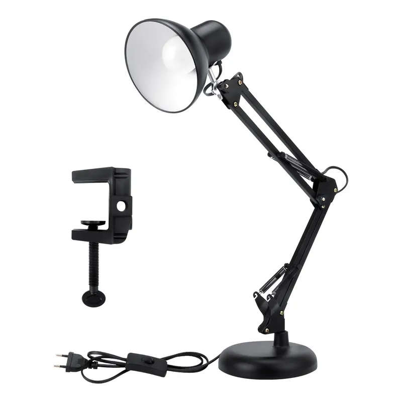 SUPERCENTER - Lámpara Brazo Flexible Escritorio Estudio Base Mesa Clip Negro