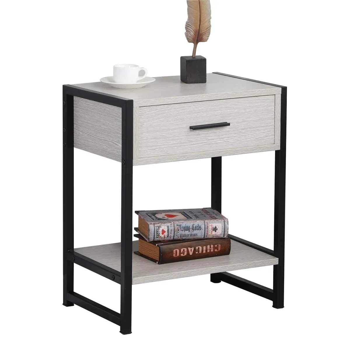 WELDMON - Mesa Auxiliar Doble Capa con cajones y Marco De Metal 45x30x55 CM