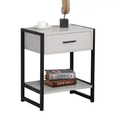 WELDMON - Mesa Auxiliar Doble Capa con cajones y Marco De Metal 45x30x55 CM