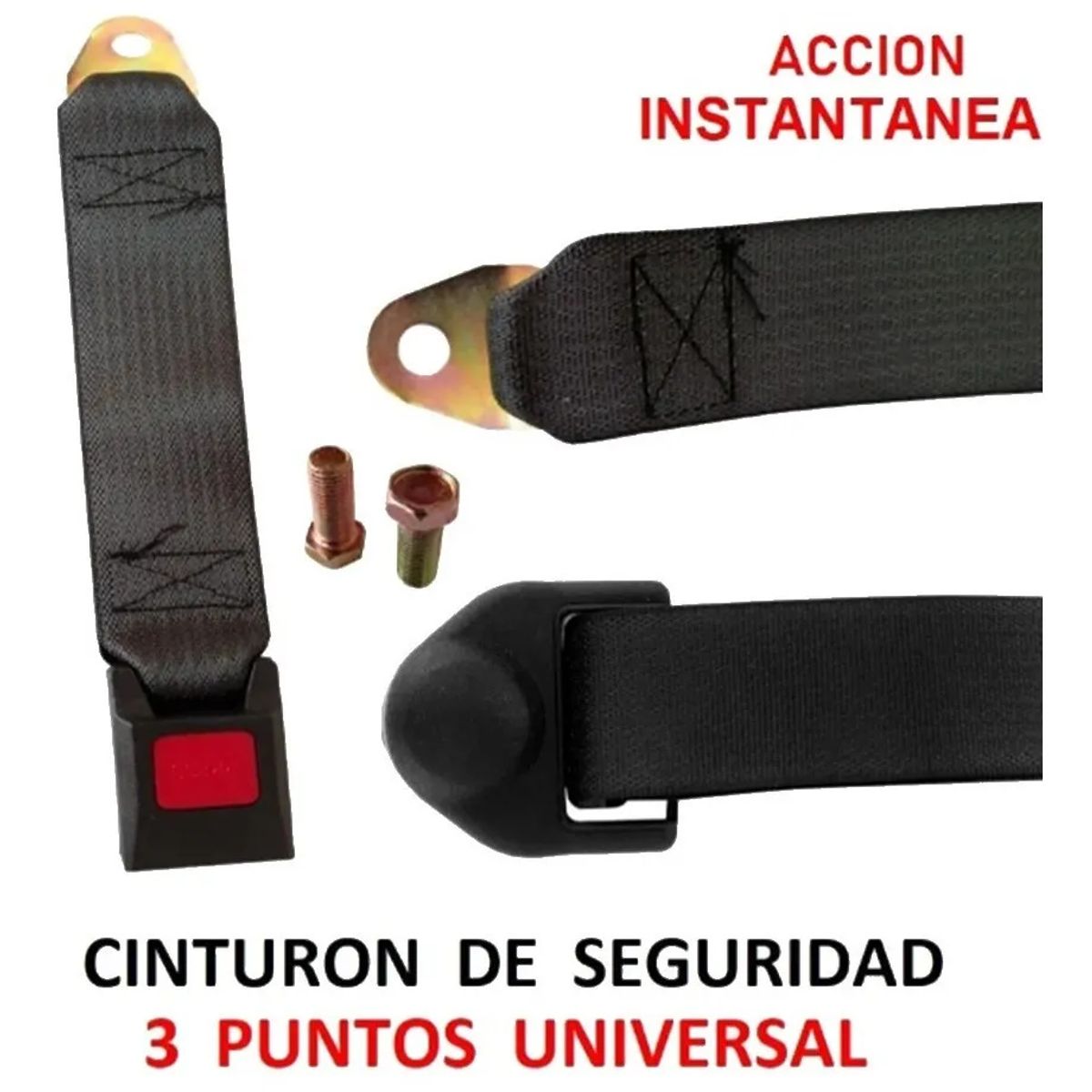 KUANGYE - Pack 2 Cinturones Seguridad Universal 3 Puntas Color Negro