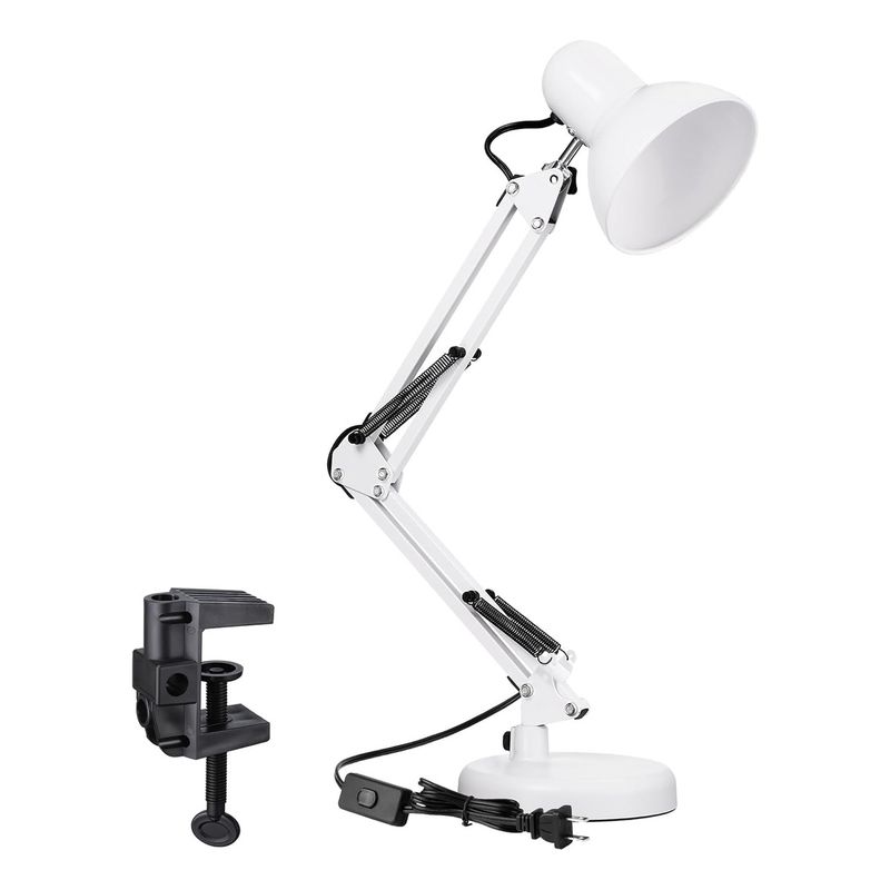 SUPERCENTER - Lámpara Brazo Flexible Escritorio Estudio Base Mesa Clip Blanco