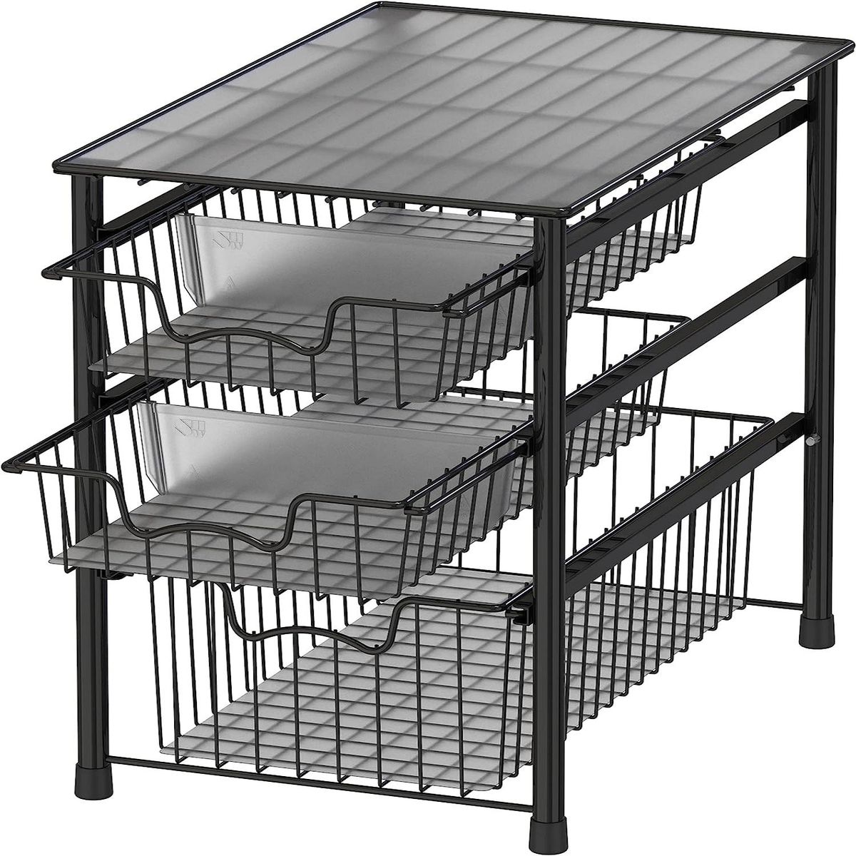 WELDMON - Cajón Organizador de Cesta Deslizante Apilable de 3 Niveles-Negro