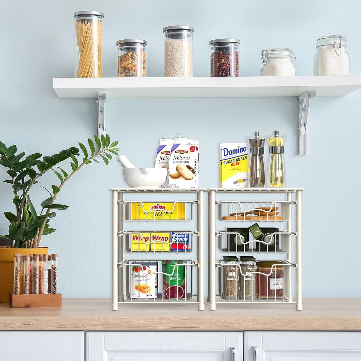 WELDMON - Cajón Organizador de Cesta Deslizante Apilable de 3 Niveles-Blanco