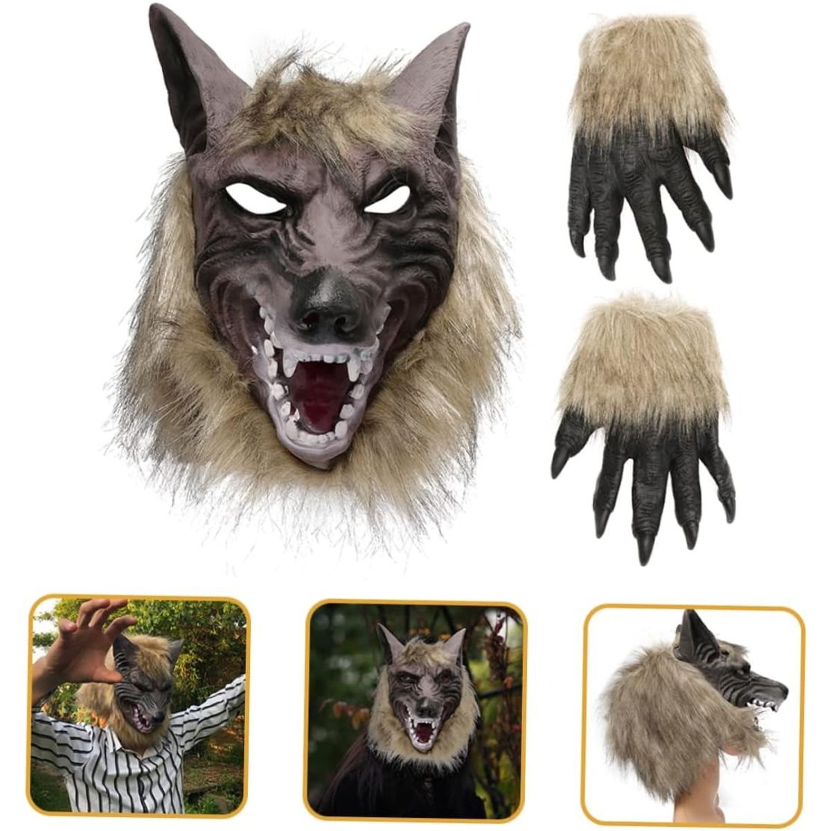 KUANGYE - Halloween Werewolf Costume Wolf Claws Gloves and Head Mask