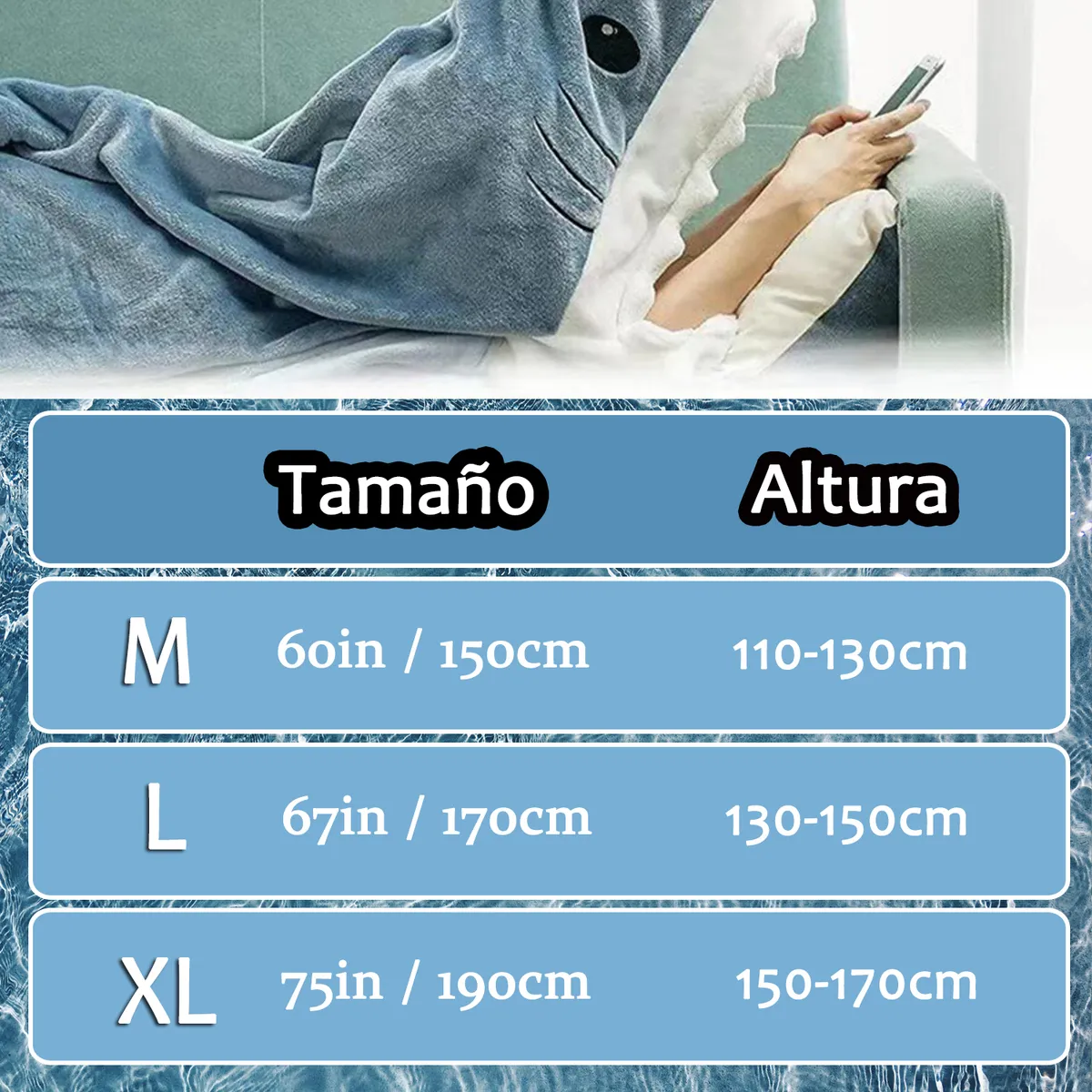 WELDMON - Manta de tiburón manta portátil para adultos y niños 130-150cm L