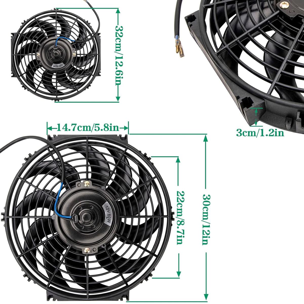 KUANGYE - Electroventilador Universal De 12 Pulgadas Auto 12 Volts