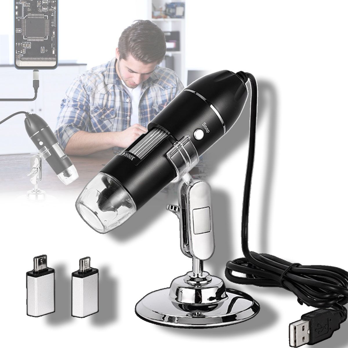 EDWINAYY - Microscopio Digital Usb 1600x Zoom Con Adaptador Celular