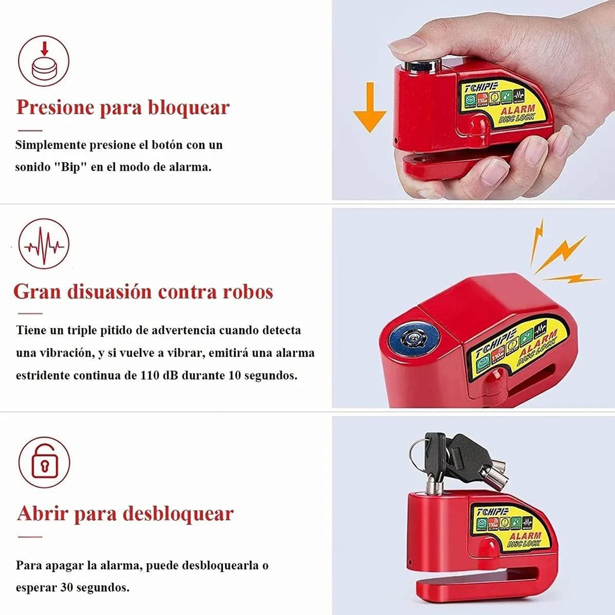 WELDMON - Candado Cadena Para Motos Bicicleta  con alarma protegen