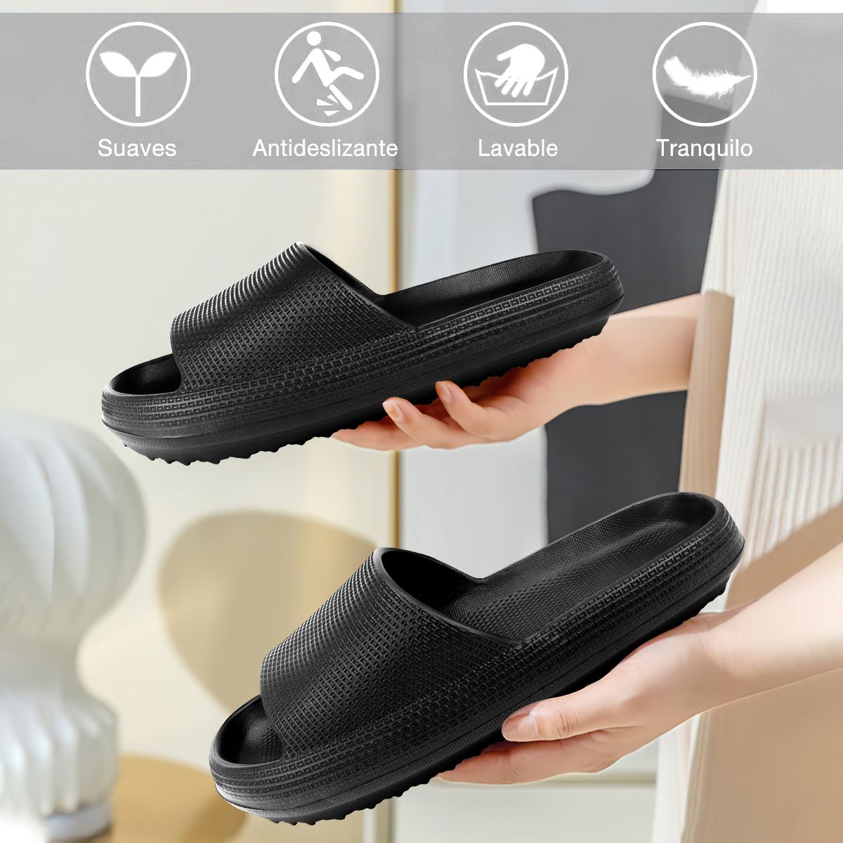 SUPERCENTER - Sandalias Y Chalas De Antideslizante Eva Para Hombre Y Mujer Negro