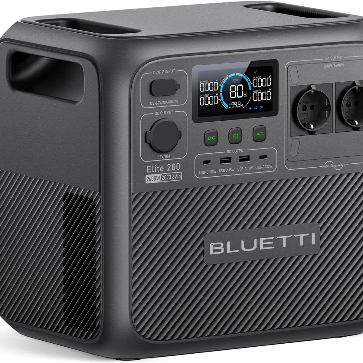 BLUETTI - BLUETTI Generador Solar Portátil 2600W 2073WH Estación de Energía Para Acampar Pesca Viajes Fuera de La Red Elite200V2