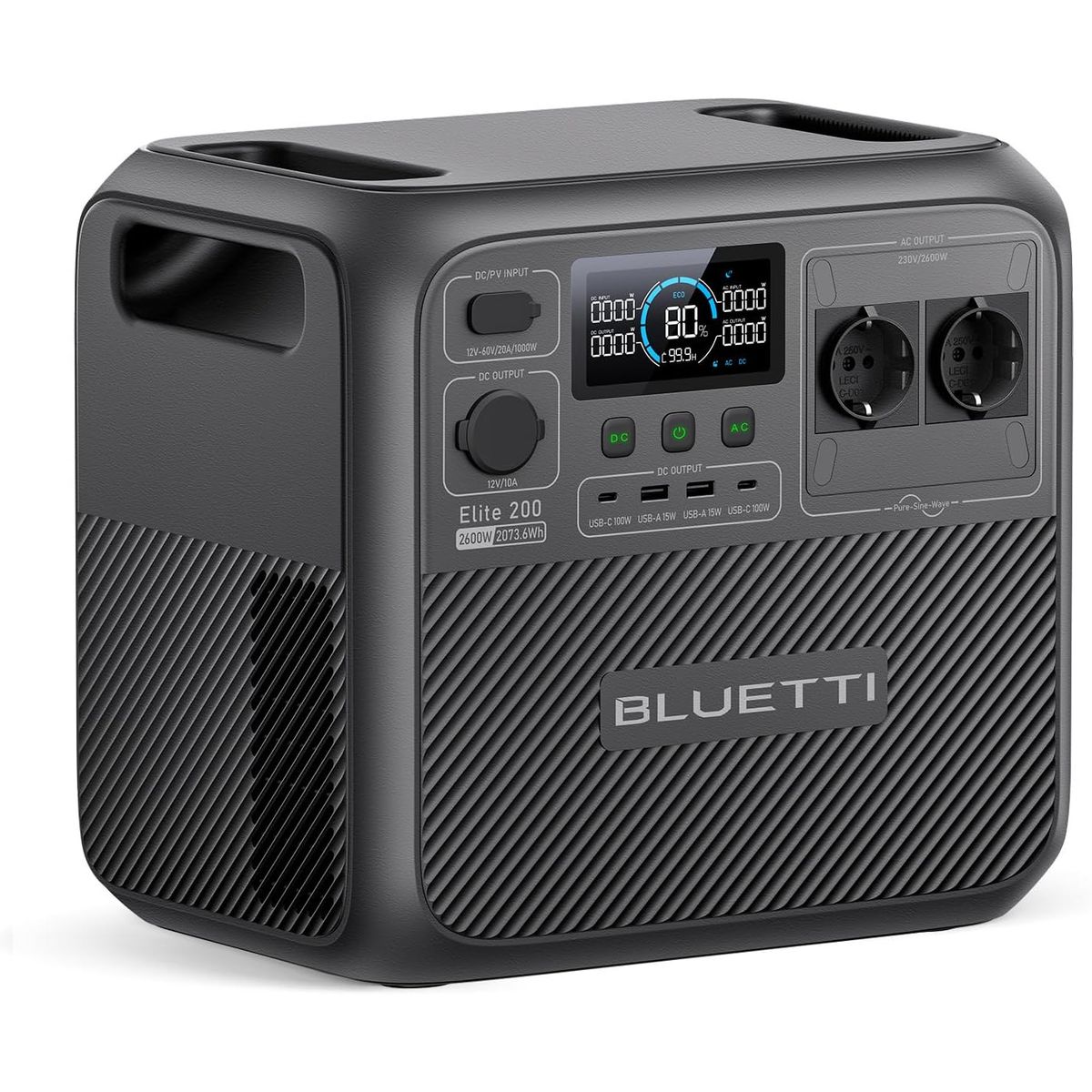 BLUETTI - BLUETTI Generador Solar Portátil 2600W 2073WH Estación de Energía Para Acampar Pesca Viajes Fuera de La Red Elite200V2