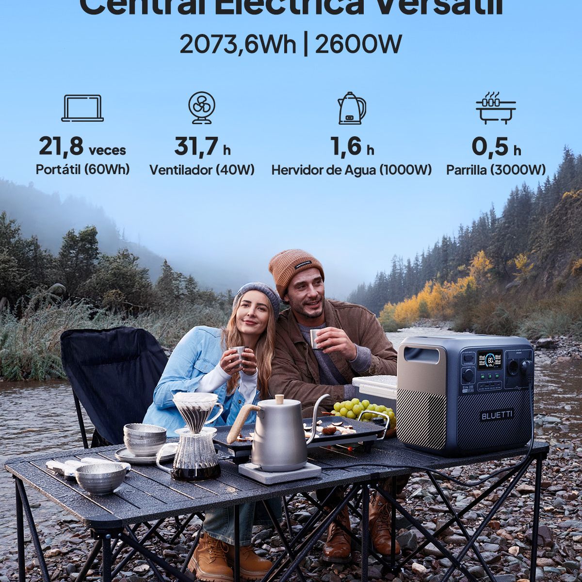 BLUETTI - BLUETTI Generador Solar Portátil 2600W 2073WH Estación de Energía Para Acampar Pesca Viajes Fuera de La Red Elite200V2